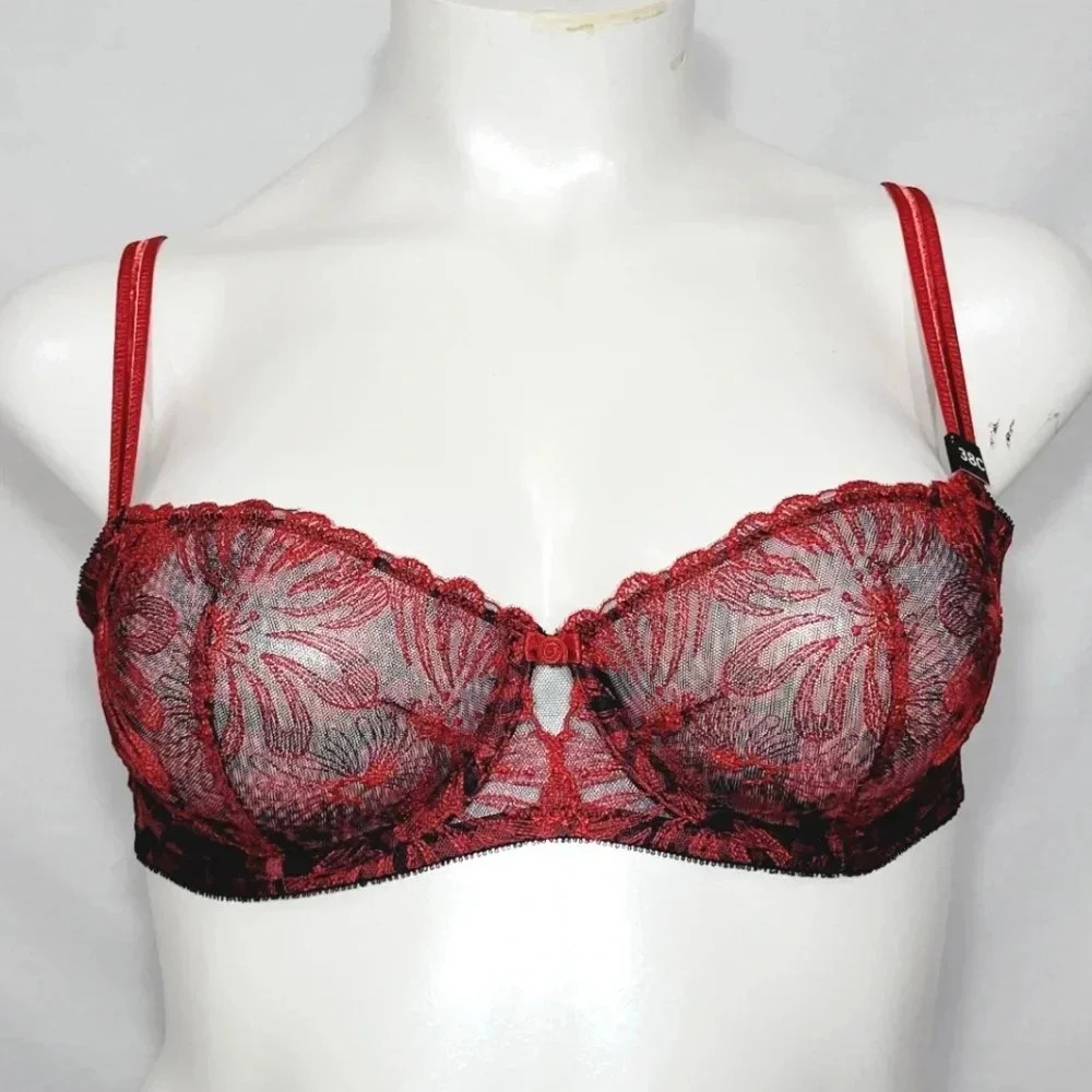 42DD Paramour 115009 Ellie Demi Unlined Lace Japanese‎ Red Blossoms NWT